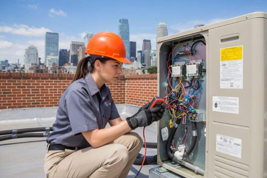 Tech Working On Commercial Condenser